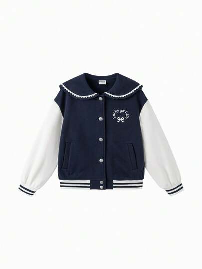 Balabala Girls Pastel Purple Peter Pan Collar Knit Jacket - Cute Color-Block Casual Outerwear