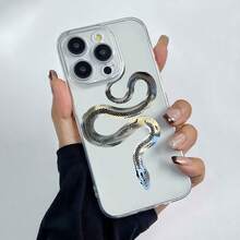 Funda para teléfono con diseño de serpiente plateada, compatible con iPhone 16, 15, 14 Pro Max, 13, 12, 11, XR y XS Plus. Fabricada en silicona TPU, ofrece protección contra golpes y caídas, además de una excelente sensación al tacto. Es el regalo ideal para familiares, amigos y seres queridos. - transparente - Ver 2