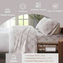 510 Design Cozy Flannel 100% Cotton Cute Warm Ultra Soft Cold Weather Sheet Set Bedding Queen Size Pink Plaid - Cuadros rosas - Ver 4