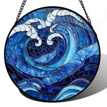Stained Glass Window Hanging Blue Ocean Waves - Starfish Crab Seal Suncatcher Door Garden Sun Catcher Decor Birthday For Mom Woman Nana Men Friend (2) - Nhiều màu - Xem 2