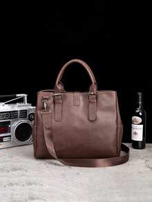 Vintage Men's Briefcase, Casual Messenger Bag, Cowhide Leather Crossbody Bag, Horizontal Shoulder Bag, Korean Fashion - Multicolor - View 3