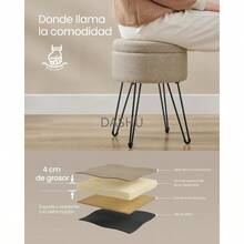 Baúl Almacenaje, Taburete de Tocador, Puff Almacenaje, Banco Almacenaje Redondo, 39 x 44.1 cm, Asiento Acolchado, Marrón Camello MLOM002K01 - Marrón Camello - Ver 4