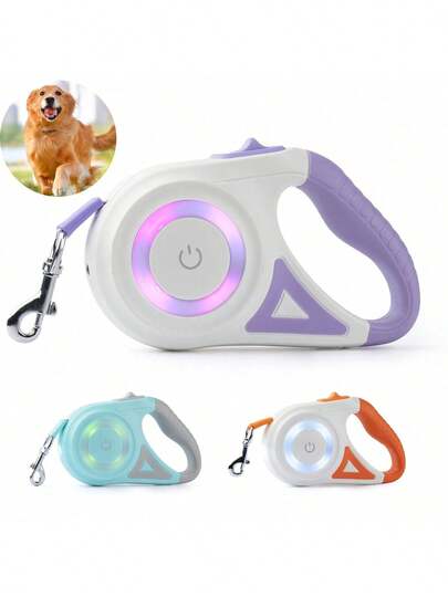 1pc Automatic Telescopic Leash With LED Lighting (Battery Not Included), Dual-Light Dog Leash, Available In 3m / 5m Sizes, Macaron Color. Dog Supplies