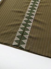 2pcs Men's Wedding Suit Set, Waist Cinched Pants, Striped Long Sleeve Shirt, African Formal Attire - Olive Green - View 8
