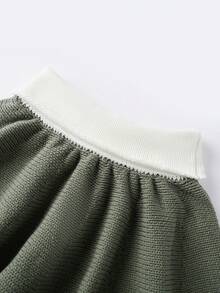 Women's Ruffle Knitted Skirt Fashionable Solid Color/Contrast Color High Waisted Mini Skirts - Green - View 2