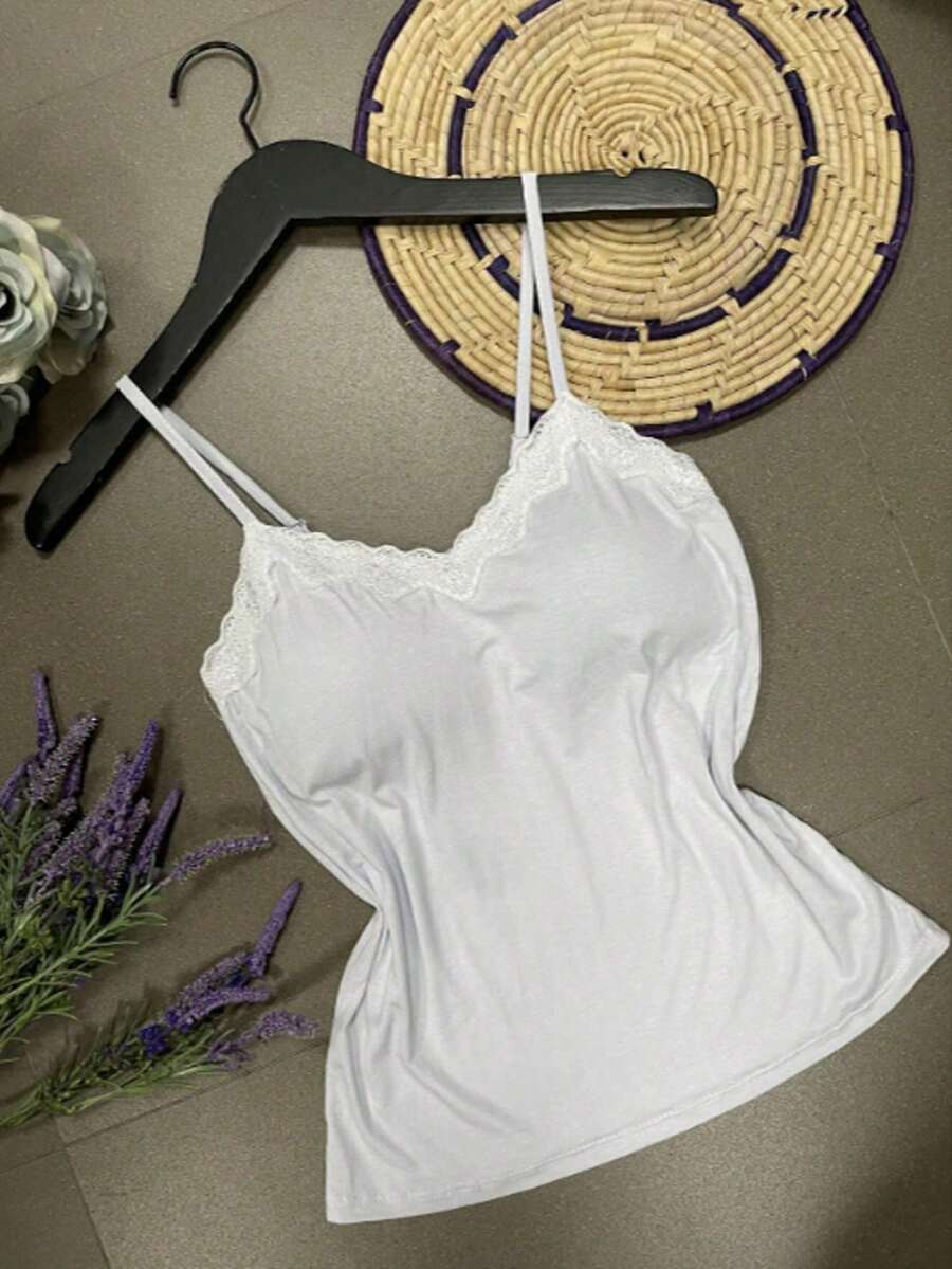 Plain Viscose/Lycra Fabric Tank Top With Pretty Built-In Bra Cups. - 漂白 - 查看 1