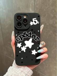 1pc New Fashionable English Text & Star Pattern Collage Print Protective Phone Case, Compatible With IPhone 16 Pro Max, 14, 13, 12, 11 Pro Max, XS Max, X, XR, 8, 7, 6S, Plus, Suitable As Birthday Gift, Girlfriend/Boyfriend Or Personal Use - White - View 2