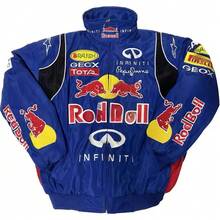 F1  Embroidered Retro Jacket Off-Road Motorcycle Suit Set Men's Racing Suit American Blue Bull Clothing - Bò Xanh (Áo thun cotton thêu kiểu cổ điển) - Xem 3