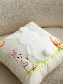 1pc Easter Bunny Applique Embroidered Gray & White Decorative Pillow Cover, Paired With Classic Matching Pom Pom Tail, Suitable For Easter Home Decor In Living Room, Sofa, Dining Chair, Bed, Pillow Insert Not Included - Multicolor - View 6
