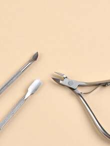 3pcs Stainless Steel Nail Dead Skin Remover Pusher & Pliers Set,Nail Supplies,Nail Tools,Nail Art Tools,Back To School,Nails,Nail Tools For Press On Nails,Manicure Pedicure Tools - Silver - View 4