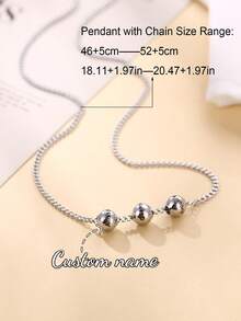 Customized Engraved 1-5 Beaded Necklace, Fashionable Personalized Engraved Pendant Necklace, Stainless Steel Minimalist Style Multi-Name Family Holiday Necklace, Unique Gift For Family, Friends And Girlfriends, Jewelry Necklace For Mom, Wife, Women, Valentine's Day Gift, Anniversary Gift, Golden Fashion, Autumn Fashion, Retro, Unisex, Minimalist, Casual, Gothic - Silver - View 2