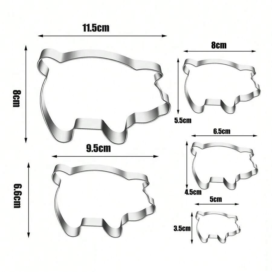 4.1 Inch Mexican Concha Cutter Cookie Mold, 5pcs Set, Piggy Cookie Mold - Silver - View 1