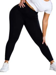 Plus Size Women's Black Leggings, Casual & Fashionable For Outdoor Sports, Fitness, Soft & Stretchy For Home, Yoga, Vacation, Shopping, Running, 7/8 Length Pants, Suitable For Holidays, Parties Spring - Black - View 10
