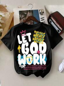 Young BoyYongboy Casual Handdrawn Graffiti Letter Print Round Neck Summer T-Shirt - Black - View 1