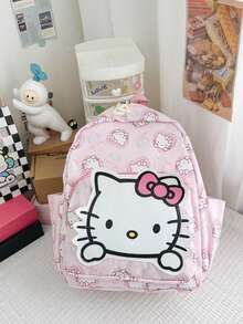 Mochila Fofa e Nova da Sanrio - Mochila Multiuso com Dois Compartimentos, Design de Desenho Animado Adorável, Adequada para Uso Diário e Volta às Aulas. Tecido de Poliéster Leve, Resistente à Água e à Umidade para Proteger os Itens, Múltiplos Bolsos para Armazenamento Organizado. Alças de Ombro Acolchoadas e Ajustáveis e Painel Traseiro de Tela Respirável para Uso Confortável. Kawaii - Multicolorido - Visão 5