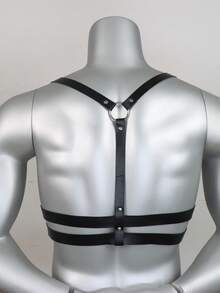 1pc Punk Gothic Geometric Pattern PU Leather Men Suspenders, Holiday Costume Gift - Black - View 5