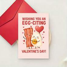 1张可爱培根鸡蛋情人节贺卡（含信封） - 有趣的早餐情侣设计，送给培根爱好者的浪漫礼物，创意情侣贺卡，表达爱意和幽默 - 彩色 - 查看 5