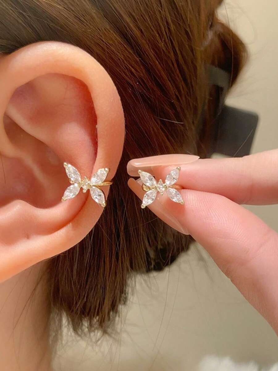 1 Pair Rhinestone Butterfly Earrings For Women, Elegant Ear Cuff Earrings Without Piercing, Suitable For Party & Gift