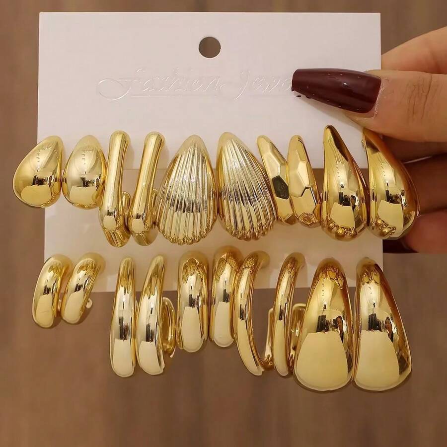 1-10 Pairs Of New Gold-Plated, Exaggerated, Fashionable Texture, Irregular Shape, Geometric Ear Cuffs Made Of Resin, Suitable For Daily Gatherings And Dates.