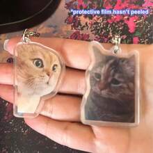 Cute Cat Expression Keychain, 2 Chatting Cats Keyring, Kawaii Pendant, Funny Keychain, Back To School Season - Multicolor - View 2