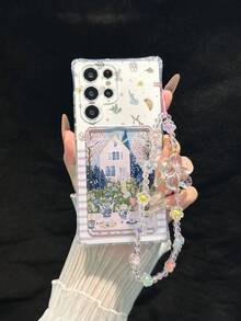 1pc Floral Painted Transparent Card Holder Wallet With Strawberry Bracelet, Thick Shockproof Phone Case Compatible With IPhone 17/17Pro/17ProMax/16/11/16Pro/16Plus/16ProMax, Galaxy S25/S25Plus/S25 Ultra/A16/A36/A26/A56/A50, 11/12Pro/12/12X/13Pro/14Pro/15Pro/X3Pro, Redmi 10/9/Note9/12C/Note11Pro/Note8Pro/9C/9A - Multicolor - View 7