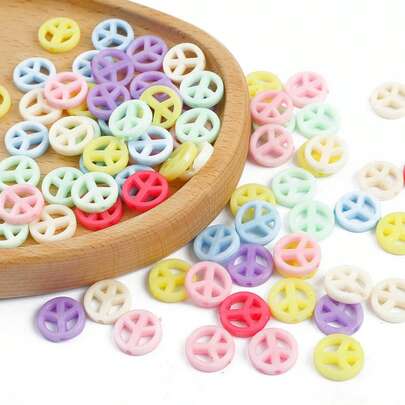50/100pcs Peace Sign Beads, Random Mixed Opaque Candy Colors, Suitable For DIY Colorful Rainbow Necklace, Bracelet, Keychain Jewelry Craft Making