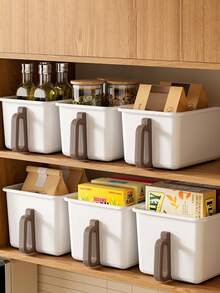 1pc Cabinet Storage Box With Handle, Snack & Seasoning Kitchen Storage Container, High Capacity Household Organizer Box Versatile Space-Saving Pantry Organizer For Closet, Cabinet, And Countertop; Design With Easy-Grip Handle; Stackable, Modular Solution For Snacks, Spices, Tea Bags, Coffee Pods, Sauces, And Small Kitchen Essentials; Ideal For Spring Cleaning, Mother's Day Gifting, And Mid-Year Refresh; Keeps Countertops Tidy, Reduces Clutter, Enhances Accessibility, And Supports Efficient Meal Prep; Transparent Lid For Quick Visibility, Lightweight Yet Sturdy Construction, Fits Standard Shelves, Easy To Wipe Clean; Converts Messy Cabinets Into Orderly Zones, Optimizes Storage Flow, And Maximizes Space In Tight Kitchens; Premium-Quality, Practical, Multifunctional Storage Solution For Busy Households And Stylish Home Organization. - Multicolor - View 10