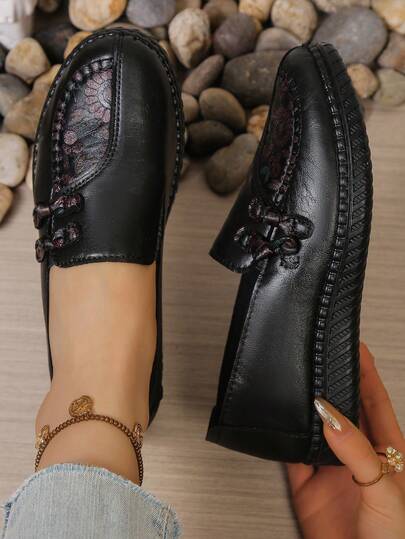 Soft Bottom Comfortable Mother Shoes, Vintage Floral Middle-Aged Slip-On Loafers, Lightweight