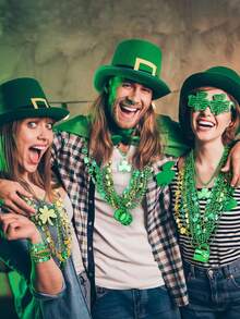 5pcs St. Patrick's Day Bead Necklace, Green Clover Hat Bead Necklace, St. Patrick's Day Party Accessories Decorations, Suitable For Irish Decorative Accessories, St. Patrick's Day Party, Parade Party Supplies - Multicolor - View 6