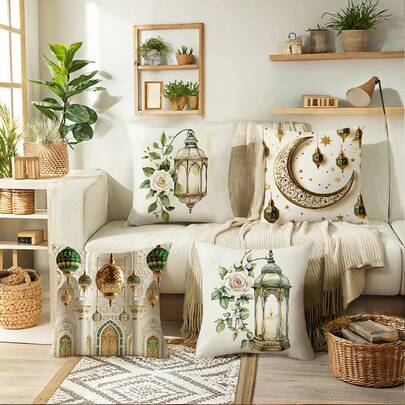 4pcs Eid Mubarak Pillow Covers, Eid Kareem Decorative Cushion Covers For Home, Room, Bedroom, Living Room, Party, Holiday Decor (Without Pillow Insert)