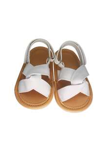 1 par de sandalias planas cómodas y antideslizantes con diseño de moño de denim para bebé, adecuadas para el verano - Blanco - Ver 4