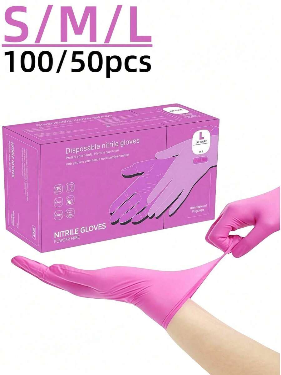 Mănuși de nitril de unică folosință, fără latex și fără pudră, roz, fără cutie de ambalare, mănuși de curățenie durabile, impermeabile, antistatice, mănuși multifuncționale, mâneci pentru degete din in, potrivite pentru vopsirea părului, înfrumusețare, pictură, meșteșuguri, curățenie casnică, bucătărie, baie, decorațiuni interioare, cadouri de sărbători, cadouri de petreceri. Mărime: S, M, L, XL - roz închis - Vizualizare 1