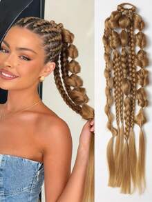 Extensiones de cabello hechas a mano de 24 pulgadas con trenzas de burbuja de colores mixtos - Estilo de vacaciones, adecuadas para todo tipo de cabello - Multicolor - Ver 13