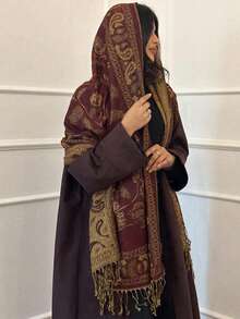 FADZOYLE 1 buc Eșarfă Jacquard Paisley în două tonuri, eșarfă Pashmina pentru festival, eșarfă Rave, șal, turban, eșarfă pentru cap, bandană, vară, plajă, acoperire, sarong, cașmir, senzație moale, mătase, înfășurare, franjuri, viața de zi cu zi, seara, călătorii, birou, nuntă și cadou, accesorii pentru femei, voal Abaya - Roșu intens - Vizualizare 2