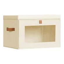[Free Shipping]Large Closet Storage Bins - Collapsible Storage Bins With Handles & Window, Decorative Boxes With Lids, Fabric Cubes For Living Room, Dorm, 1 Pack, Beige - Màu be - Xem 1