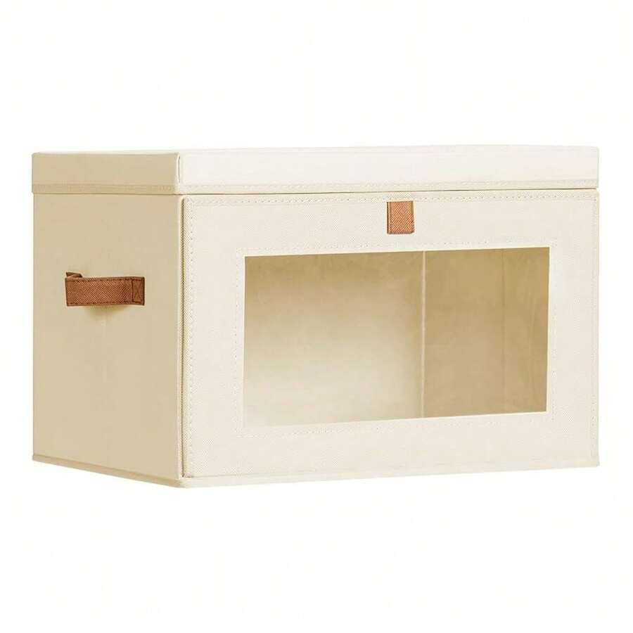 [Free Shipping]Large Closet Storage Bins - Collapsible Storage Bins With Handles & Window, Decorative Boxes With Lids, Fabric Cubes For Living Room, Dorm, 1 Pack, Beige - Màu be - Xem 1