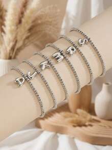 1pc Girls' Fashionable Balloon & Letter Beaded Bracelet, Suitable For Parties, Daily Wear, Birthday Gifts, Showcasing Charm - Silver - View 1