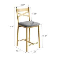 Juego de 4 taburetes de bar modernos con respaldo y patas de metal, asiento con cojín, taburete de isla, juego de taburetes de cocina con altura de mostrador, sillas de comedor, taburetes de bar para comedor y cafetería. - Dorado - Ver 2