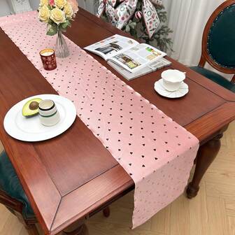 1 قطعة من طاولة عداء مطبوع عليها قلب معدني باللونين الأبيض والوردي من البوليستر، تصميم حديث بسيط، ملمس ساتان لامع، مناسب لعيد الحب، الزفاف، الاستخدام اليومي، تناول الطعام، ديكور الحفلات