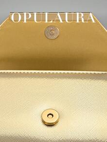 OpulAura 简约褶皱金色皮革信封手拿包，闪亮金色皮革派对包，优雅金属杆装饰，适合晚宴、婚礼、派对、庆典等场合，是送给她的绝佳礼物，也是情人节的理想之选。 - 金色 - 查看 6