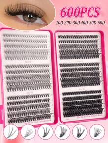 600pcs Clusters D Curl 10D+20D+30D+40D+50+60D+80D+100D+120D+150D Individual Eyelashes Extensions With Bond And Seal And Tweezers Tools For Beginner And Professional, Soft And Natural Look Wispy Lash Extensions Set, DIY At Home Segmented Lashes Book - Rose Red - View 12