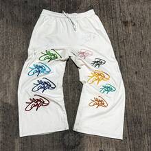 Y2K Oversized Bold Graphic Parachute Pants - Streetwear Casual Loose-Fit Trousers - 白色 - 查看 2