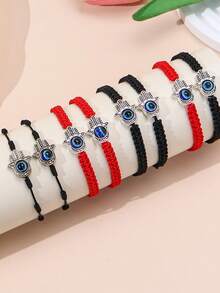 2pcs/Set Alloy Palm Friendship Bracelets, Retro Braided Couples Bracelets, Turkish Evil Eye Bracelets - Multicolor - View 2