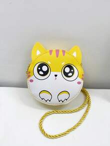 1 pieza Bolso de hombro mini de niña joven con cierre de cremallera, de piel sintética con diseño lindo de gato de dibujos animados, adecuado para uso diario - gato - Ver 15