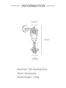 EleRunis 1PC 0.2ct Moissanite Diamond 925 Sterling Silver Flower Marquise Star Asymmetric 18K Gold Plated Flat Back Cartilage Helix Threaded Piercing Hoop Earring Fine Jewelry For Daily Wear Wedding Party Engagement Anniversary Valentine's Day - Silver - View 19