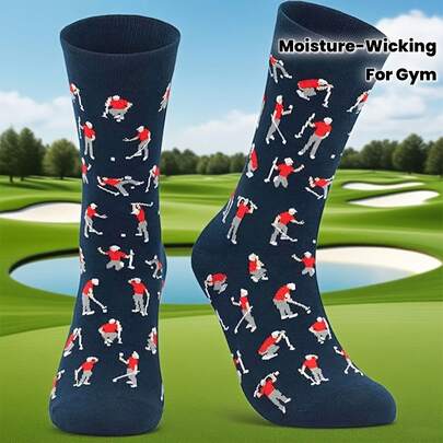1/3/5 par moderiktiga, personliga jacquard-golftemade andningsbara sportstrumpor, golfmönster, luktresistenta, fukttransporterande herrstrumpor för utomhussport