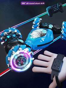 1辆四驱手势控制怪兽卡车 - USB充电，360°翻转特技车，配备耐用轮胎、动态灯光、传感器和USB充电功能，是理想的圣诞礼物 - 藍色 - 查看 8