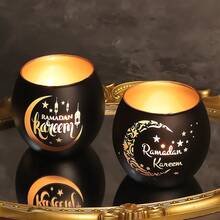 2 Stück Ramadan Kerzenhalter - Ramadan Mond & Stern Dekoration, Ramadan Islamisches Fest Party, Glas Teelichthalter Set, Heim Raum Esszimmertisch Dekoration - Eid Al-Fitr Frühlings Dekor Geschenk (Kerzen nicht enthalten) - Verschiedenfarbig - Übersicht 8