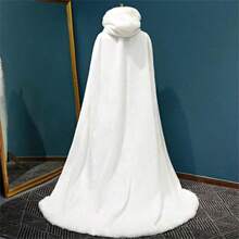 1pc Extra Long & Thick White Warm Soft Faux Rabbit Fur Bridal Shawl Wrap, Hooded Faux Fur Cloak Cape For Outdoor, Photography Studio - 彩色 - 查看 1