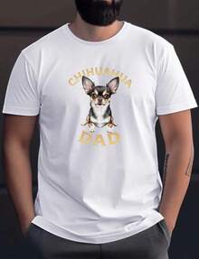 Camiseta con estampado de perro CHIHUAHUA DAD, camisetas para hombre, camiseta casual de manga corta para verano, camiseta de algodón puro de alta calidad de 220 g con estampado minimalista, tela suave y transpirable, camisetas para hombre, ropa barata, playeras de hombre, ropa de verano - Negro - Ver 1